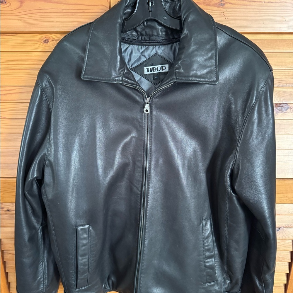Theory Dark Leather Bomber Jacket